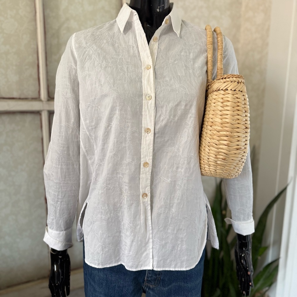 820 Caliban White Pattern Cotton Button Up Shirt w Side Slits Size 38